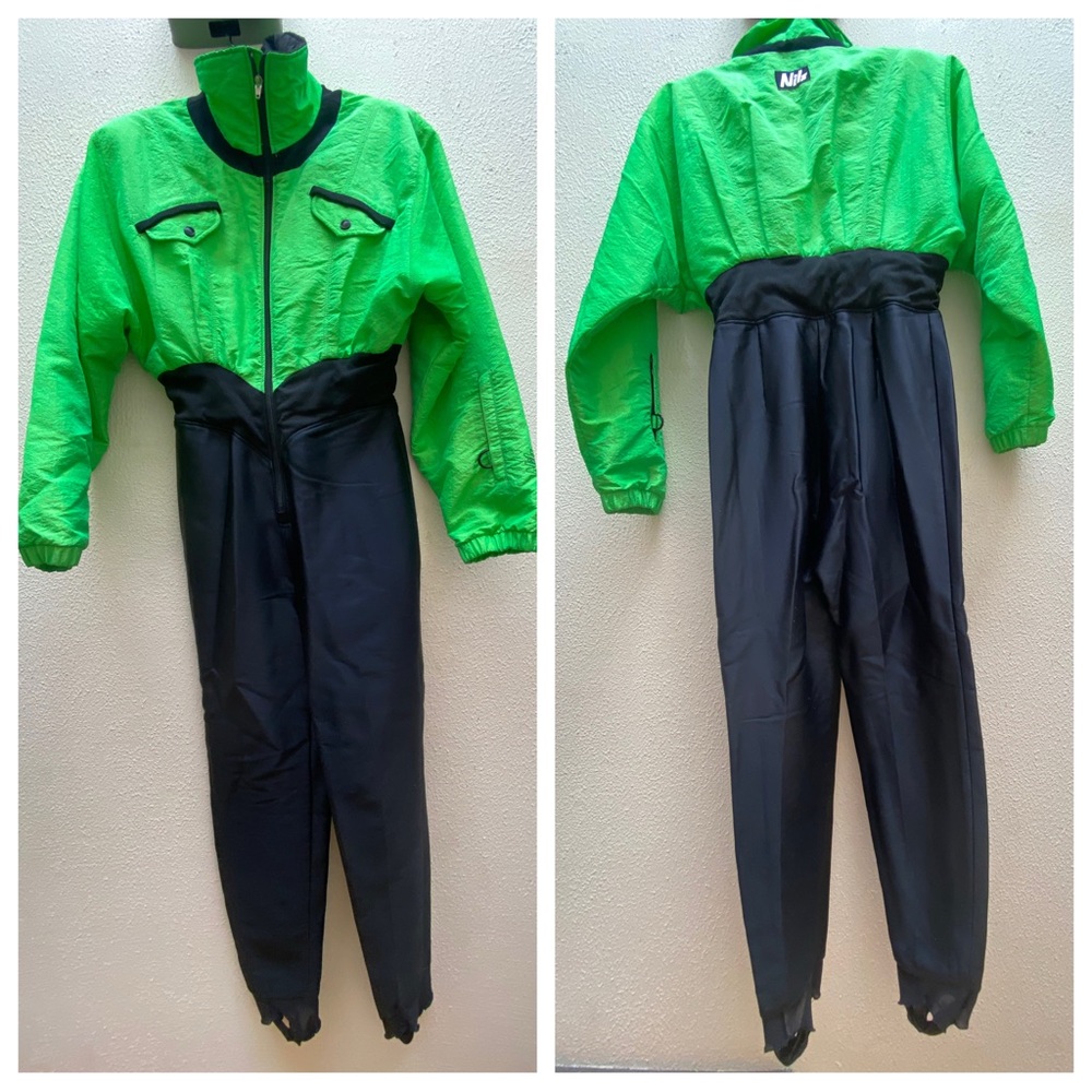 NILS Neon Green Black One Piece Ski Suit Winter Skiwear Size 12
